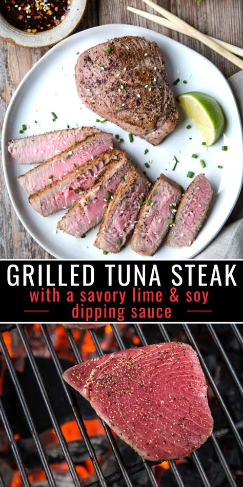 Grilled Tuna Steaks Recipes, Grilled Tuna Steak, Tuna Steak Recipe, Ahi Tuna Steak Recipe, Soy Dipping Sauce, Ahi Tuna Recipe, Grilled Tuna Steaks, Ahi Tuna Steak, Tuna Steak Recipes