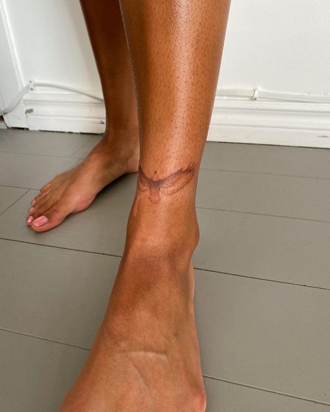 Front Ankle Tattoos, Back Of Ankle Tattoo, Brown Tattoo Ink, Stick And Poke Tattoos, Browning Tattoo, Mutual Love, Eagle Flying, Ankle Tattoos For Women, Ankle Tattoos