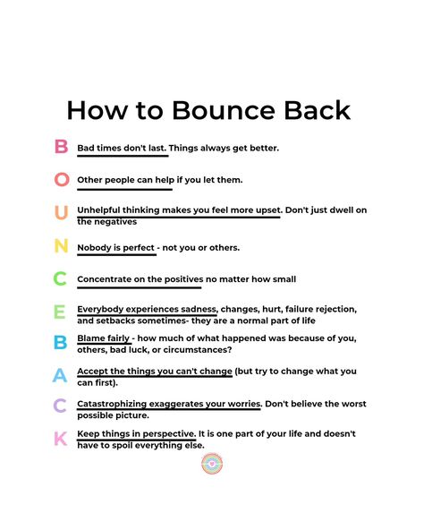 Life is a series of ups and downs, but it's how we bounce back from the tough times that truly define us. Embrace the journey with all its twists and turns, knowing that every setback is a stepping stone to growth and resilience. Let your inner light shine even in the darkest moments, for it is during these times that we discover our true strength and perseverance. Keep moving forward with positivity and courage! 🌟💪 #EmbraceTheJourney #BounceBack #StrengthThroughAdversity #Resilience #Overc... Being Resilient, Bounce Back, Counseling Worksheets, Goals Bullet Journal, Inner Child Healing, Therapy Worksheets, Keep Moving Forward, Better Life Quotes, Mental And Emotional Health