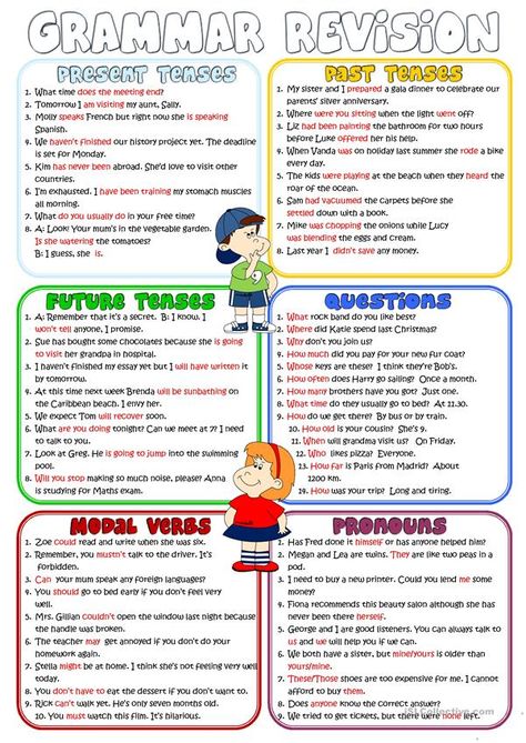 Grammar revision *Present, Past, Future Tenses, Questions, Modal Verbs, Pronouns* - English ESL Worksheets Tenses Grammar, Modal Verbs, English Grammar Exercises, Grammar Exercises, English Worksheet, Teaching English Grammar, English Exercises, English Grammar Worksheets, Verb Tenses