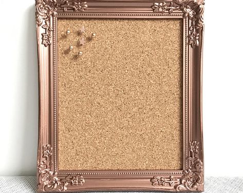 SMALL ROSE GOLD Pinboard | Rose Gold Corkboard | Small Rose Gold Pin board | Framed Pin Board | Rose Gold Ornate Cork Board| Small Cork Board, Home Decor Copper, Rose Gold Accessories, Copper Tiles, Quotes Typography, Auction Projects, Copper Paint, Art Poetry, Bottle Cap Art