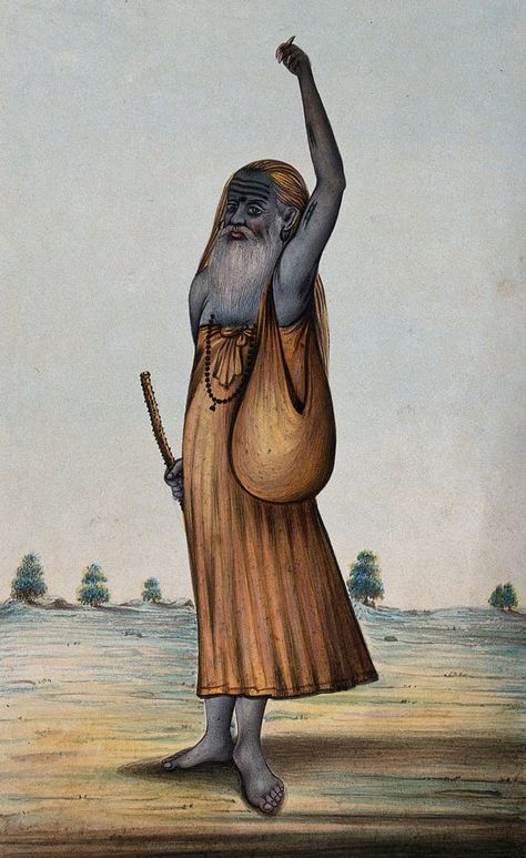 The yogi as hermit, warrior, criminal and showman | Wellcome Collection Ancient Yogi, Village Scene Drawing, Ancient Indian Art, Saints Of India, Arabian Art, Scene Drawing, Wellcome Collection, Religious Painting, Goddess Artwork