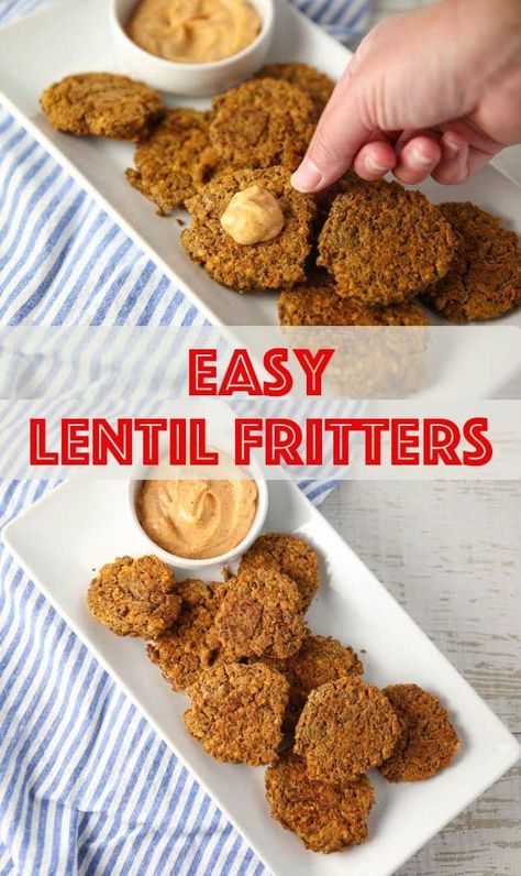 Easy Lentil Fritters are perfect for a snack or a meal! It’s such a great way to use up those leftover cooked lentils! Green Lentil Fritters, Potato Dishes Vegan, Meals Using Lentils, Leftover Lentils Recipes, Canned Lentils Recipes Easy, Lentil Fritters Vegan, Roasted Lentils Snack, Easy Brown Lentil Recipes, Recipes With Canned Lentils