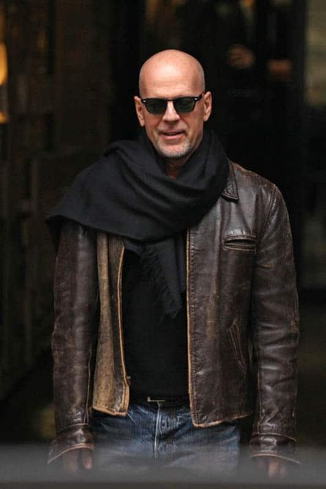 Bald Men Style, Best Beard Styles, Best Leather Jackets, Bald Man, Bald Men, Mens Fashion Blog, Bruce Willis, Sharp Dressed Man, How To Wear Scarves