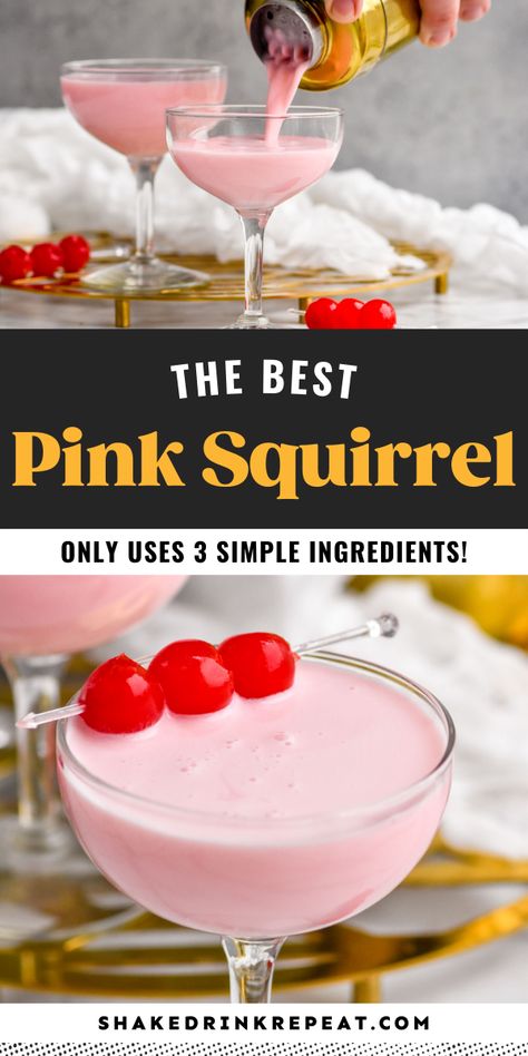 Pink Squirrel Drink, Pink Alcoholic Drinks, Shake Drink, Valentine Drinks, Pink Squirrel, Creamy Cocktails, Cocktail Drinks Alcoholic, Healthy Food Habits, Liqueurs Recipes