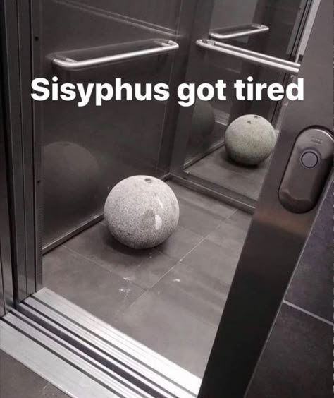 One Must Imagine Sisyphus Happy, Sisyphus Happy, Literary Humor, Philosophy Memes, Literature Humor, Art Philosophy, Albert Camus, Philosophers, Classic Literature