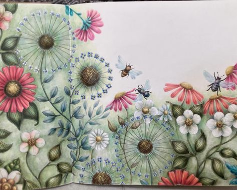 Zuzka | Double page from Secret Garden 🌸🌺🌼is finished by @johannabasford #johannabasford #johannabasfordcoloringbook… | Instagram Secret Garden Johanna Basford Coloring, Enchanted Forest Johanna Basford Finished Pages, Johanna Basford Magical Worlds, Joanna Basford Secret Garden, Johanna Basford Secret Garden Coloring Book, Secret Garden Coloring Book Finished, Secret Garden Johanna Basford, Secret Garden Coloring, Lost Ocean Coloring Book