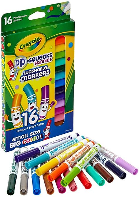 Amazon.com: Crayola Washable Pip-Squeaks Skinnies Markers 16-Count per Pack (1-Pack) : Toys & Games Crayola Marker Maker, Crayola Crafts, Slime Art, Drawing Coloring Pages, Montessori Playroom, Crayola Markers, Color Wonder, Mini Marker, Princess Toys