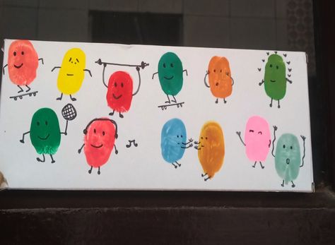 Finger Prints On Canvas, Thumb Print Doodles, Finger Print Art Ideas Friends, Thumb Painting For Kids, Thumb Painting Ideas, Thumb Drawing, Thumb Painting, Thumbprint Art, Fingerprint Art