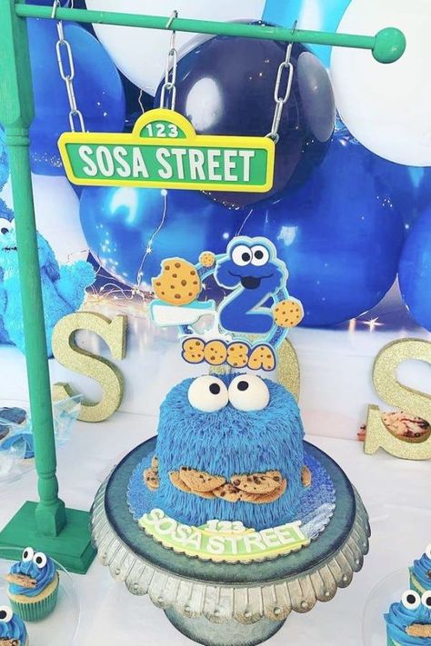 Don't miss this fun Cookie Monster birthday party! The cake is fantastic! See more party ideas and share yours at CatchMyParty.com Monster Party Food, Monster Birthday Party Ideas, Monster Birthday Cake, Monster Birthday Cakes, Cookie Monster Birthday Party, Monster Birthday Party, Elmo Cake, Cookie Monster Party, Cookie Monster Birthday