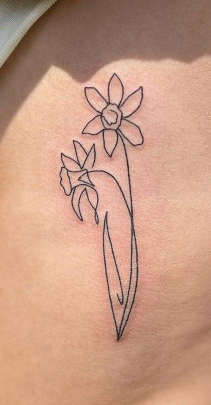 Daffodil One Line Drawing, 2 Daffodils Tattoo, Mini Daffodil Tattoo, Single Line Daffodil Tattoo, Single Line Tattoo Flower, Two Daffodils Tattoo, Daffodil Line Tattoo, Tiny Daffodil Tattoo, Daffodil Tattoo Fine Line