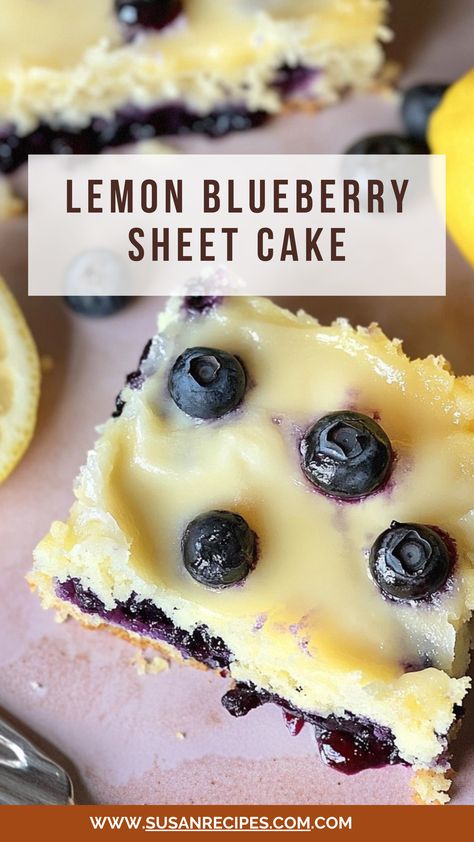 Tangy lemon meets sweet, juicy blueberries in this dreamy sheet cake—perfect for any celebration! 🍋🫐✨ #LemonBlueberryBliss #SheetCakePerfection #SweetAndZesty #SummerFlavors #BerryDelicious #TangyTreats #BakeToImpress #PartyDessertGoals #MoistAndFluffy #HomemadeGoodness Lemon Blueberry Sheet Cake, Blueberry Sheet Cake, Lemon And Blueberry, Soda Cake, Blueberry Lemon Cake, Lemon Glaze, Blueberry Cake, Summer Barbecue, Sweet Delights