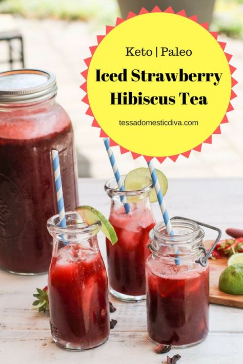 Keto Strawberry Hibiscus Tea - #hibiscustea #aguadejamaica #ketodrinkrecipes #ketostrawberryrecipes Paleo Smoothie Recipes, Aqua Fresca, Strawberry Hibiscus, Blackberry Smoothie, Carb Dishes, Kids Juice, Drink Recipes Nonalcoholic, Iced Tea Recipes, Keto Drink