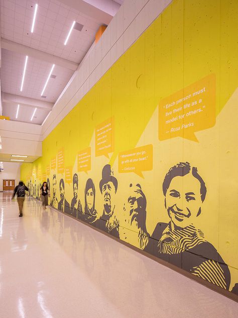 Experiential Graphics, School Signage, Office Graphics, Office Wall Design, Campus Design, School Hallways, Wall Signage, Ceiling Murals, School Murals