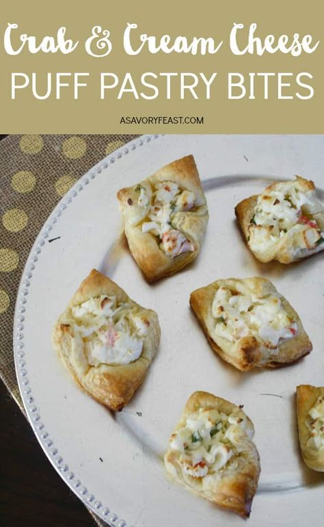 Crab Puffs, Puff Pastry Bites, Pastry Bites, Cream Cheese Puff Pastry, Puff Pastries, Easy Puff Pastry, Light Appetizers, Puff Pastry Dough, Seafood Appetizers