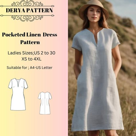 Pocketed Linen Dress Pattern, Summer Linen Dress Pattern,spring Dress Pattern,women Dress Pattern , A0 A4 US Letter-us 2 to 30 - Etsy Norway Spring Dress Pattern, Simple Linen Dress, Style Dress Patterns, Linen Dress Pattern, Summer Dress Patterns, Pattern Dress Women, Summer Linen Dresses, Skirt Patterns Sewing, Top Sewing Pattern