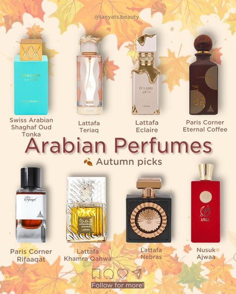 Autumn is the best season to enjoy Arabian perfumes, especially if you’re new to them 😉 Here are 8 excellent picks for this season that I absolutely love, and all of them were successful blind buys: ▫️ Swiss Arabian Shaghaf Oud Tonka — Such a delicious autumn perfume! I don’t really get any tonka, but it smells like an expensive almond marzipan without being overly sweet.  ▫️ Lattafa Teriaq — I can’t stop wearing this! It’s too complex to fully describe, but to me, it smells like leathery c... Best Arabian Perfume, Tonka Perfume, Oud Perfume Woman, Swiss Arabian, Swiss Arabian Perfume, Autumn Perfume, Arabian Perfumes For Women, Arabian Perfume, Best Perfumes