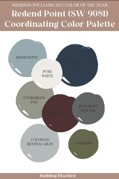 Redend Point Color Sherwin Williams, Redend Point Color Palette, 2024 Paint Color Trends Sherwin Williams, Sherwin Williams Redend Point, Sherwin Williams 2023, Olive Paint, Redend Point, Paint 2024, California Bedroom