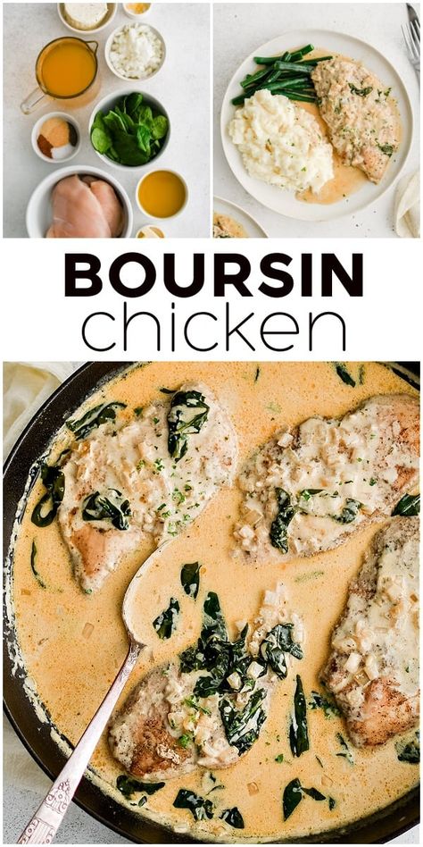 This creamy Boursin Chicken Recipe is a decadent and delicious one-pan dish that consists of pan-fried chicken breasts in a rich and creamy sauce made with Boursin cheese and chicken broth. Serve over mashed potatoes for an easy weeknight dinner the whole family will love! Easy Delicious Chicken Recipes, Boursin Chicken, Boursin Cheese Recipes, Chicken And Cheese Recipes, Pan Fried Chicken Breast, Over Mashed Potatoes, Best Healthy Dinner Recipes, Meat Eater, Boursin Cheese