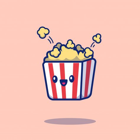 Cute Popcorn, Food Doodles, Food Icon, Popcorn Bucket, Food Cartoon, Vector Icons Illustration, Food Wallpaper, Illustration Food, Simple Illustration