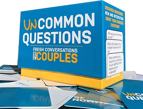 Amazon.com: Uncommon Questions 200 Fresh Conversations Starters for Couples Daily Tool to Reconnect with Your Partner | Quick Relationship Strengthener | Works Great for Groups: Toys & Games Conversations Starters, Fun Couple Games, Make Him Obsessed, Board Games For Couples, Conversation Starters For Couples, Marriage Therapy, Married Gift, Getting To Know Someone, Couple Questions