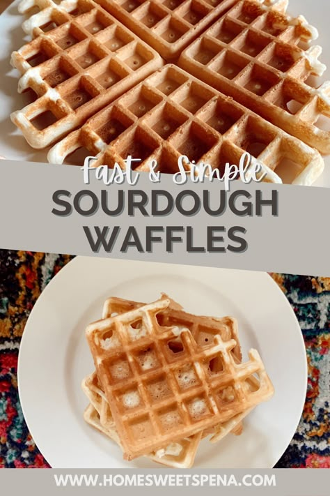 These Sourdough Discard Waffles are quick to make, simple to mix up, and absolutely delicious. If you are looking for an easy way to use up some of your sourdough starter, these waffles are one of my favorite ways to do it! #breakfast #sourdough #waffles Sourdough Waffle Recipe Discard, Sourdough Discard Recipes Waffles, Sourdough Discard Protein Waffles, Sourdough Waffles Quick, Sourdough Discard Waffle Recipes, Sourdough Waffles Discard, Sourdough Discard Waffles Quick, Discard Waffle Recipe, Starting Sourdough