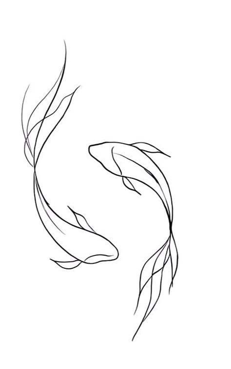 Could Fish Drawing, Koi Line Tattoo, 2 Koi Fish Tattoo Design, Fine Line Sketches, Line Koi Fish Tattoo, 2 Fish Tattoo, Pices Art, Koi Fish Drawing Simple, Fish Line Drawing