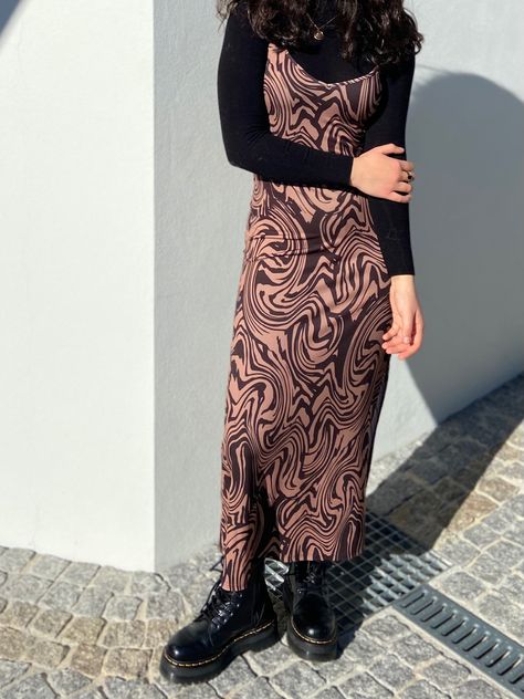 Maxi Dress And Doc Martens, Doc Martens Wedding Outfit, Maxi Dress With Turtleneck Underneath, Doc Martins With Dresses, Long Dress And Doc Martens, Mussoorie Outfits, Long Dress With Doc Martens, Black Dress With Docs, Black Turtle Neck Dress Outfit