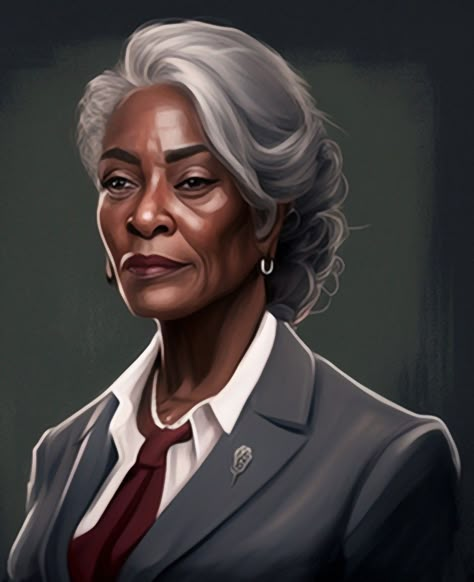 Old Black Woman Art, Teacher Character Art, Middle Age Black Women, Middle Aged Woman Art, Black Female Character Inspiration, Old Lady Character Design, Older Woman Character Design, Woman Villain, Black Woman Painting