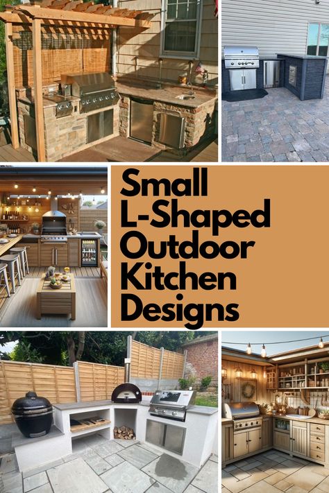 Dreaming of the perfect outdoor kitchen? These 7 small L-shaped designs combine style and functionality, making the most of compact spaces. From rustic retreats and tropical paradises to modern minimalist setups, discover layouts that are perfect for cooking, entertaining, and relaxing. Whether you're hosting a barbecue or mixing drinks, these ideas will inspire your dream outdoor space. Explore the full post for all the details! Small Outdoor Patio Kitchen Ideas, Corner Outdoor Kitchen Ideas, Backyard Outdoor Kitchen Ideas, L Shaped Bbq Area, Compact Outdoor Kitchen, Corner Bbq Area Ideas, L Shaped Backyard Ideas Layout, Small Patio Kitchen Ideas, Small Outdoor Kitchen Ideas Simple