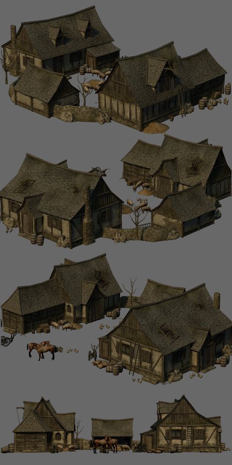 Medieval House Design, Medieval Farmhouse, Fantasy Farm, Medieval Village House, Valheim Farm, Medieval Industrial, Medieval Buildings, Medieval Farm, Medieval House