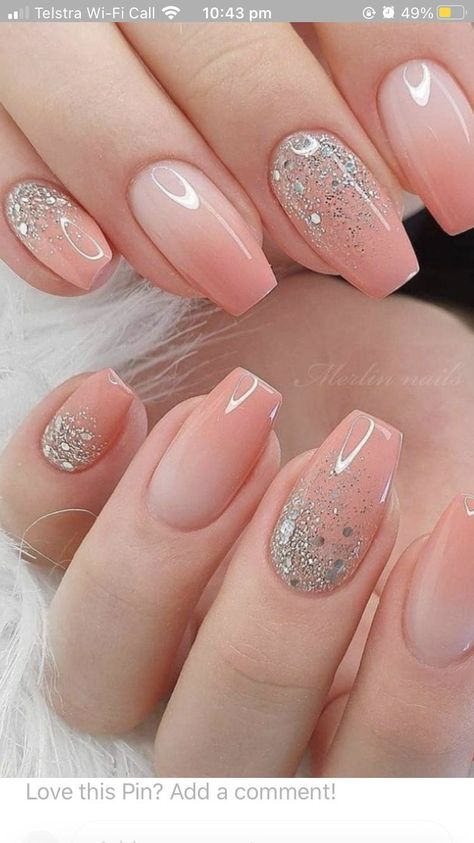 Nail Extensions Acrylic, Silver Nail Designs, Sheer Nails, Glitter Nails Acrylic, Gel Nail Art Designs, Trendy Nail Art Designs, Matte Nails Design, Simple Gel Nails, Nail Extensions