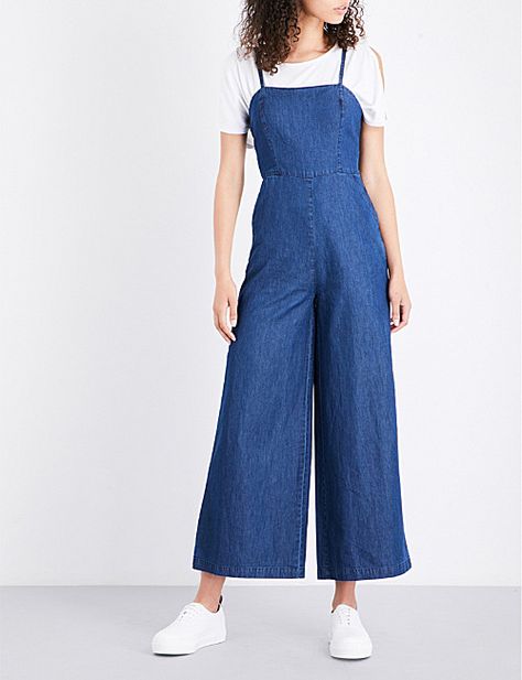 WAREHOUSE Wide-leg chambray jumpsuit Chambray Jumpsuit, Designer Jumpsuits, Jumpsuit Summer, Summer Essentials, Playsuit Jumpsuit, Chambray, Jumpsuit Romper, Overalls, Wide Leg