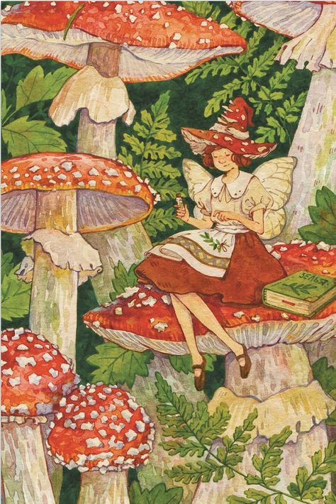 Seni Dan Kraf, Arte Inspo, Fairytale Art, Mushroom Art, Vintage Poster Art, Arte Fantasy, 판타지 아트, Fairy Art, الرسومات �اللطيفة