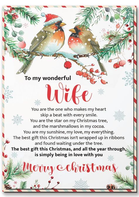 PRICES MAY VARY. THOUGHTFUL DESIGN: Wife Christmas card features a heartwarming and festive design that captures the spirit of the season. With unique design, beautiful artwork and carefully chosen words, Christmas Card for Wife is the ideal gift to express your love and appreciation for your beloved wife during the holiday season. The note cards are blank inside, allowing you to write your own heartfelt message. Create a lasting impression by including your personal style in your wording, making the card even more special PREMIUM QUALITY: Crafted with care, Mery Christmas card for wife is printed on high-quality, eco-friendly cardstock for a luxurious feel. This card will be a wonderful and meaningful way to express your love for your beloved. Perfect Christmas Gift for Wife from Husband Appreciation Gifts For Wife, Christmas Card Sentiments, Christmas Card For Wife, Chrismas Wishes, Husband Office, Merry Christmas Greeting Card, Pastors Wife, Merry Christmas Love, Romantic Christmas