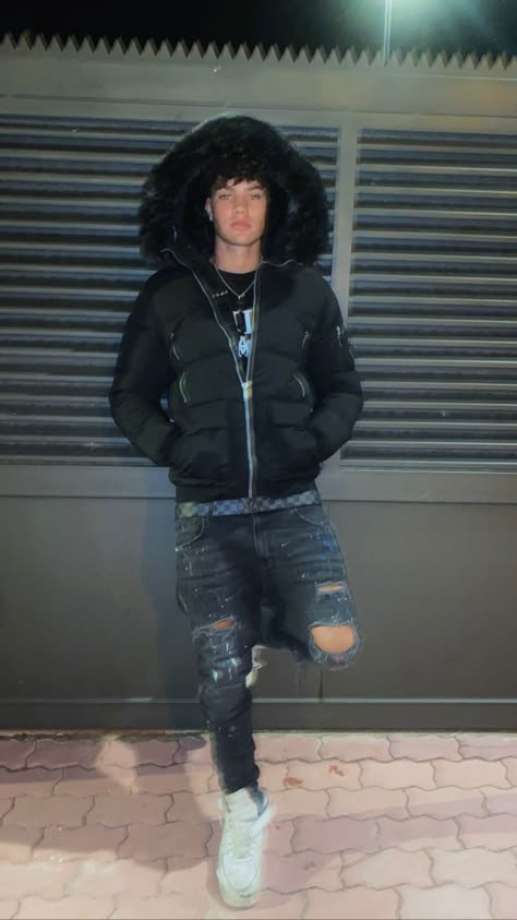 Drip Francese Outfit, Drip Azul, Drill Outfit Men Uk, Uk Drip Jeans, Blue Nike Tech Fleece Drip, Cute Dreads, Fur Parka, Shoes Photo, Black Puffer