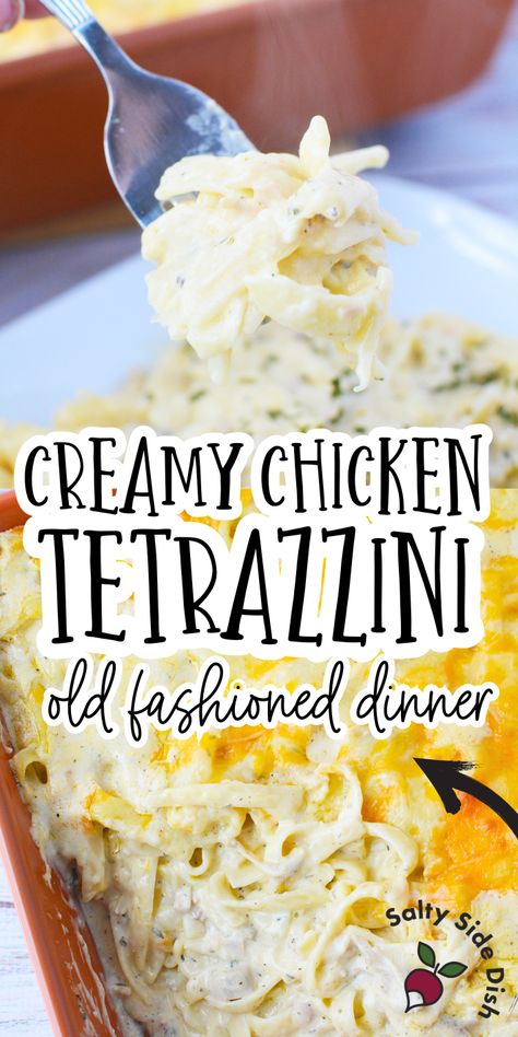 pin for cheesy chicken tetrazzini Post Surgery Meals Dinners, Easy Chicken Tetrazzini Recipes, Chicken Tetrazzini Recipes Easy, Chicken Tretazzini Recipe, Crockpot Chicken Tetrazzini, Chicken Tetrazzini Easy, Tetrazzini Chicken, Cheesy Chicken Tetrazzini, Creamy Chicken Tetrazzini