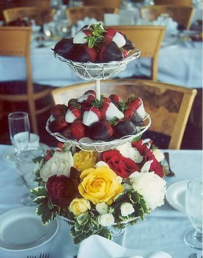 One of Katie's favs for the dessert table.  I don't like the flowers on the bottom.  Edible Wedding Centerpieces on Edible Centerpieces   Project Wedding Forums Food Centerpieces, Wedding Food Table, Wedding Strawberries, Edible Centerpieces, Food Table, Covered Strawberries, Party Centerpieces, Wedding Table Centerpieces, Wedding Food