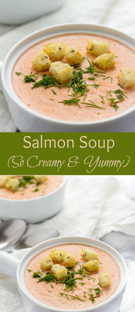 You've got to try this creamy dreamy Salmon Soup. It's healthy, satisfying and incredibly delicious. You'll be making it again! Salmon Bisque Recipe, Salmon Soup Recipes, Fish Recipes Healthy Tilapia, Soup Recipes Healthy, Dinner Salmon, Salmon Soup, Lavender Macarons, Soup Creamy, Recipe For Dinner