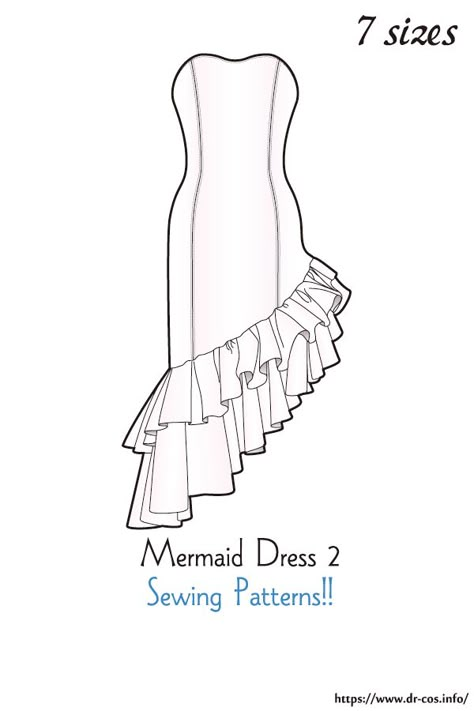 Sew Mermaid Dress, Fish Tail Dress Pattern Drafting, Mermaid Tail Skirt Pattern, Mermaid Dress Pattern Drafting, Made For Mermaids Pattern Sewing, Mermaid Dress Pattern, Learning Fashion, Mood Patterns, Couture 2024