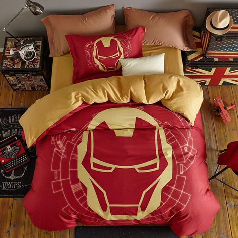 Indian Red Color Boys and Kids Iron Man Bedding Set Iron Man Bedroom, Superhero Bed, Iron Man Room, Man Bedroom, Mens Bedding Sets, Superhero Bedding, Black Bed Linen, Indian Bedding, Bedding Sets Grey