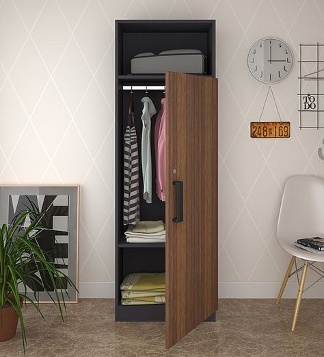 10 Simple & Modern Single Door Wardrobe Designs With Pictures Single Wardrobe Ideas, Single Wardrobe Design Bedroom, Single Door Wardrobe Design, Single Cupboard Design, One Door Wardrobe, Single Wardrobe Design, Wadrobe Designs, Bedroom Wardrobe Cabinet, Simple Wardrobe Design