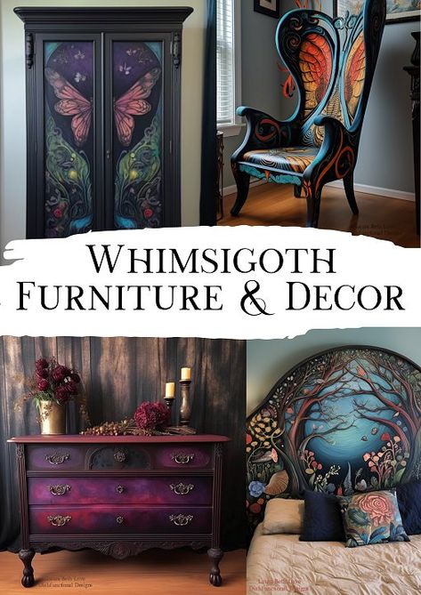 Whimsy Goth Bedroom, Home Decor Ideas Bedroom, Goth Bedroom, Whimsical Painted Furniture, Home Decor Wallpaper, Fantasy Furniture, Whimsical Furniture, Gothic Furniture, Dark Home Decor