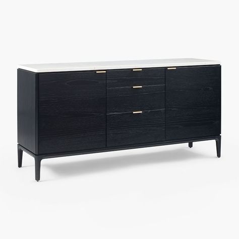 Parker Buffet (63") | West Elm Sideboard Black, West Elm Kids, Buffet Cabinet, Wood Drawers, Household Cleaners, Buffet Table, Key Details, Oak Finish, Drawer Fronts