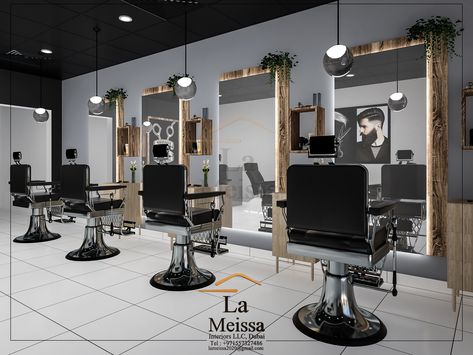 DUBAI GENTS SALON DESIGN LA MEISSA INTERIORS LLC ,0557327486 Salon Suites Decor, Salon Suites, Grooming Salon, Beauty Parlor, Male Grooming, Salon Design, Hospitality Design, Vanity Mirror, Shop Design