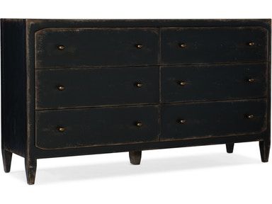 Rustic and romantic, the six-drawer Cia Bella dresser will bring a European farmhouse ambience to your room. Crafted of Poplar and Hardwood Solids with Maple Veneer, the exquisite soft black finish has multi-layered rub-through and is filled with character. Hooker Furniture Bedroom, Extra Wide Dresser, Black Drawers, Dresser Furniture, Wide Dresser, Six Drawer Dresser, European Farmhouse, Small Farmhouse, Bedroom Chest