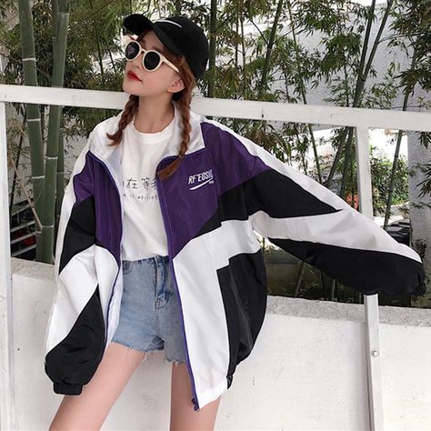 Smarter Shopping, Better Living! Aliexpress.com Purple Windbreaker Outfit, Purple Windbreaker, Female Streetwear, Hip Hop Jacket, Trendy Streetwear, Jackets Women, Womens Summer Shoes, Activewear Sets, Tracksuit Set