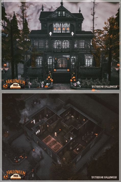 This is spooky Victorian spooky cottage style home. Renovation of Blanche Victorian Home . A haunted house, spook house or halloween house inhabited by disembodied spirits of the deceased who may have been former residents or were otherwise connected with the property. download https://www.thesimsresource.com/downloads/1674802 www.thesimsresource.com - @thesimsresource @Moniamay72 #TS4 #ts4lots #tsr #TheSims #sims4 #thesims4 #Moniamay72 #thesims4lots #traditional #nocc #sims4build Halloween House Layout, Sims 4 Houses Gothic, Gothic Sims 4 House, Sims4 Cc Gothic Furniture, Victorian House Layout, Sims 4 Haunted House Cc, Victorian Homes Sims 4, Victorian Gothic House Exterior, Sims 4 Haunted Mansion