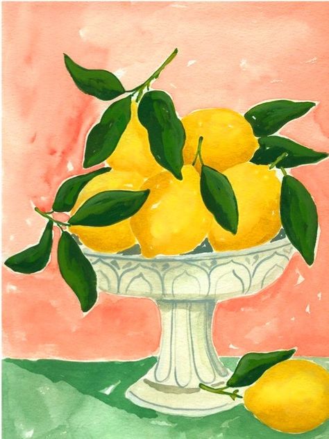 Lindsay Brackeen, Tangerine Fruit, Bowl Of Lemons, Lemon Drawing, Citrus Tree, Art Dining Room, Lemon Watercolor, Lemon Painting, Lemon Art