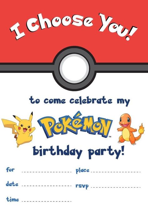 Pokemon 10th Birthday Party, Pikachu Birthday Party Ideas, Pokémon Birthday Ideas, Pokemon Birthday Invitations, Pokemon Birthday Invites, Pokemon Party Invitations, Pokemon Birthday Card, Pikachu Party, Pokemon Printables